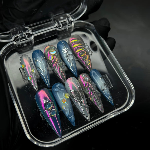 Handmade Medium Stiletto Chrome Y2K Freestyle Press On Nail Set