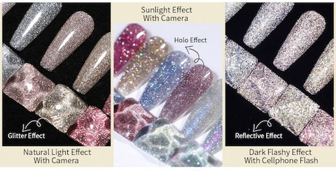 Reflective Glitter Gel Polish with Holographic, Flash and Diamond Effect.