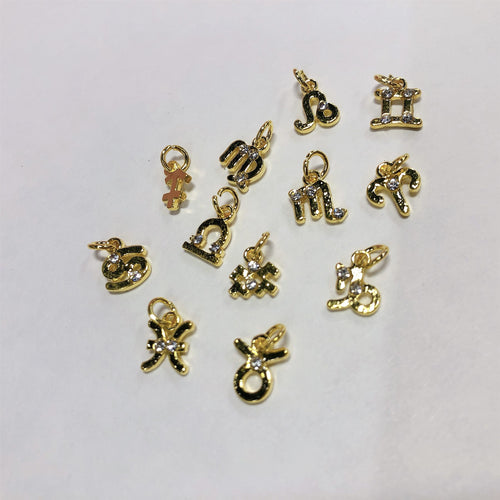 156 Pieces Nail Charms Alloy Zodiac Charms Word Message Flat Back Charms 12  Constellations Gold Zodiac
