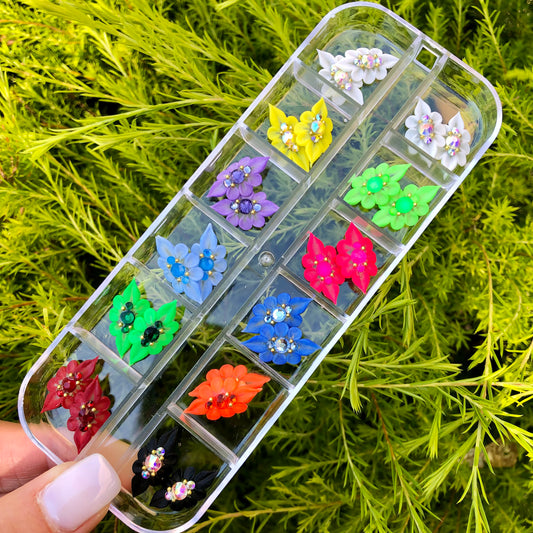 Set 24 Pieces Multi Designs 3D Acrylic Flowers Nail Art – Scarlett