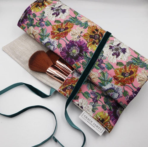 Liberty Pink Floral Make up Brush Roll Make up Storage Fabric Brush Roll Up  