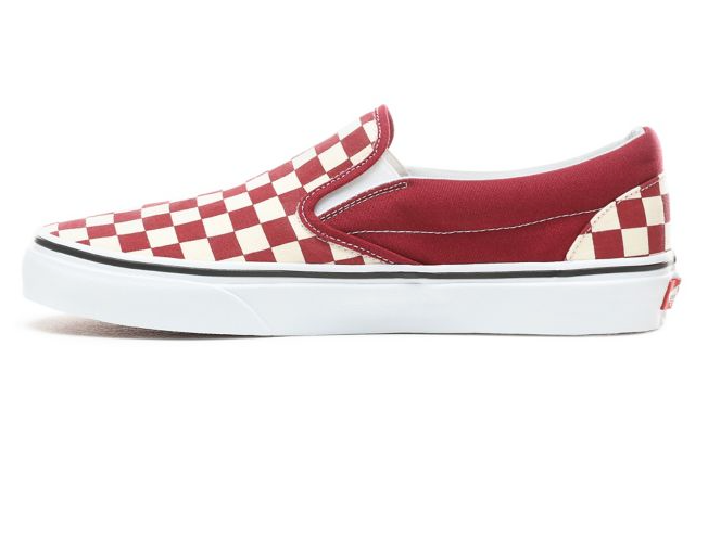 vans red and white checkerboard slip on