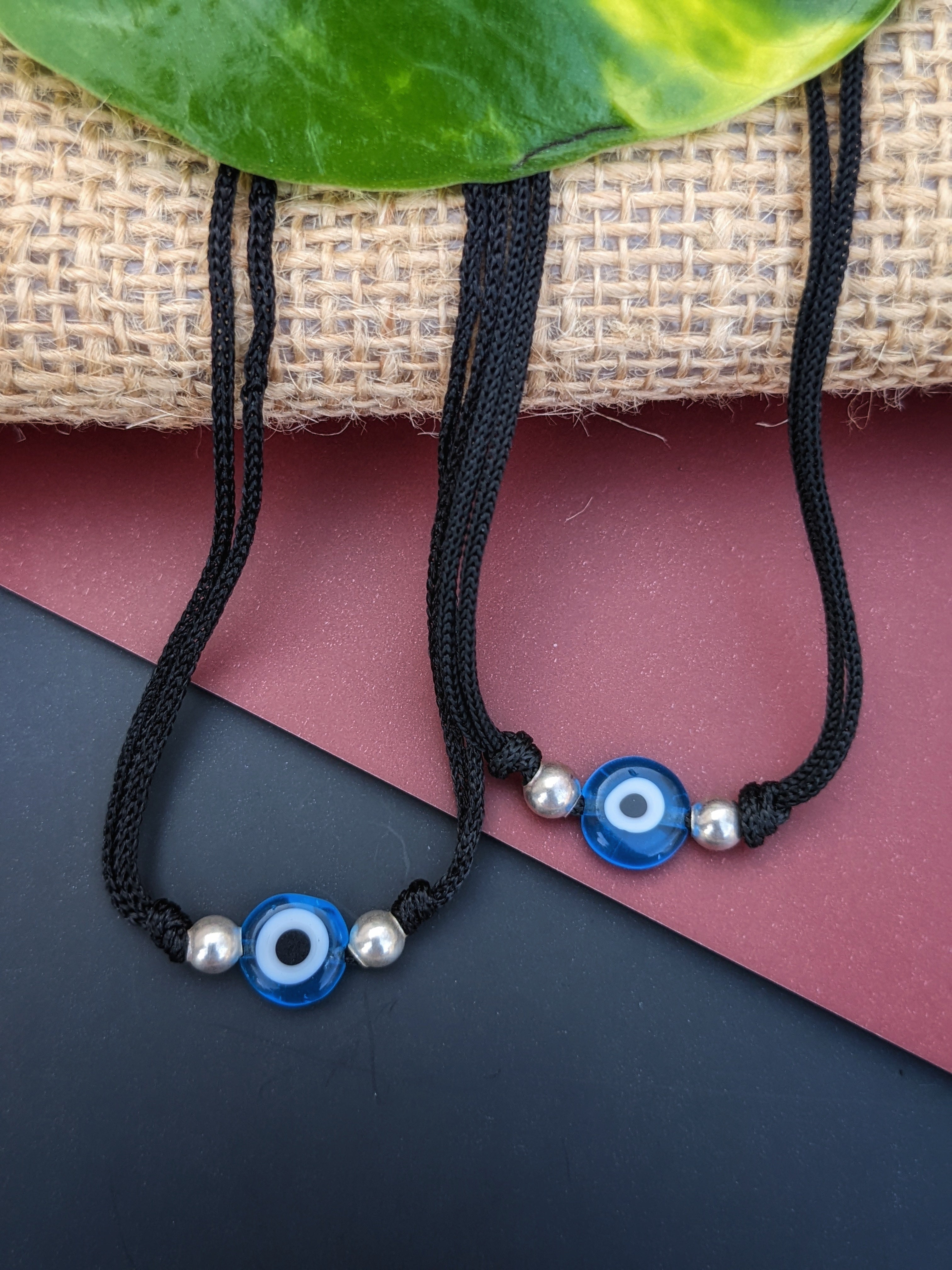 925 Sterling Silver Beads Evil Eye Black Thread Anklet- Dark Blue