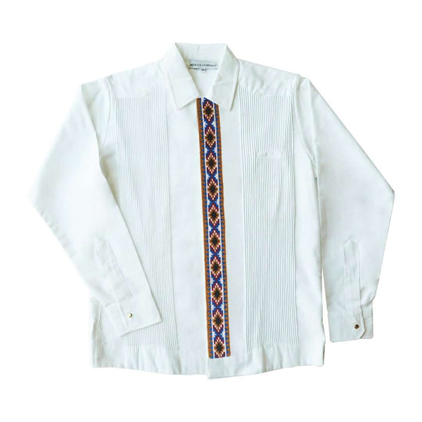 Presidential Guayabera with Hand Embroidered Blue Diamonds –