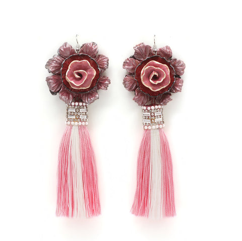 Very Large Light Weight Crystal Flower Fringe Earrings on Gold | 540173