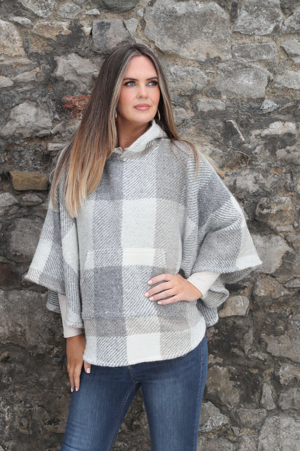 old mohair plaid poncho beige-