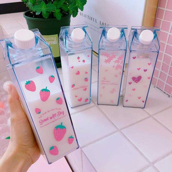 Cute Plastic Clear Milk Carton Water Bottle – Room Aesthetics