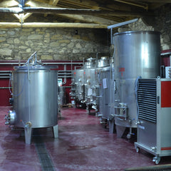 inox fermenting tanks in a Spanish winery