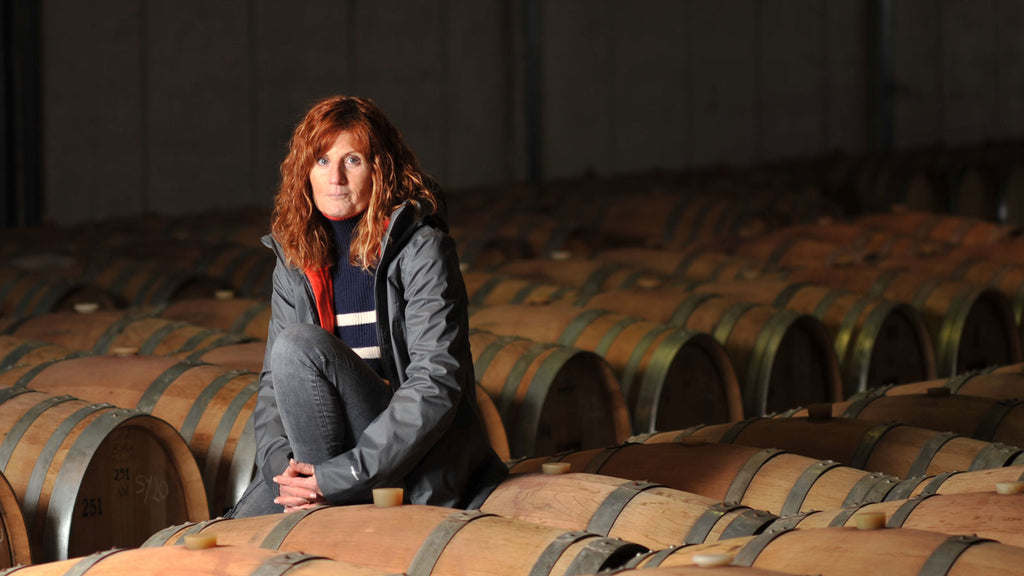 Rosalia Molina in the barrel room at the Spanish vineyard Altolandon