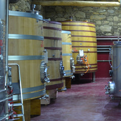 Wooden foudres for fermenting wine in a Spanish winery