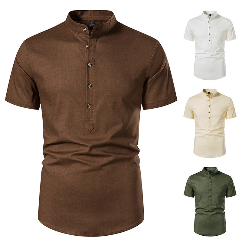 Men's Short Sleeve Stand Collar Casual Summer Shirt