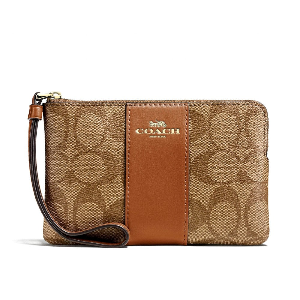 coach signature pvc leather corner zip wristlet