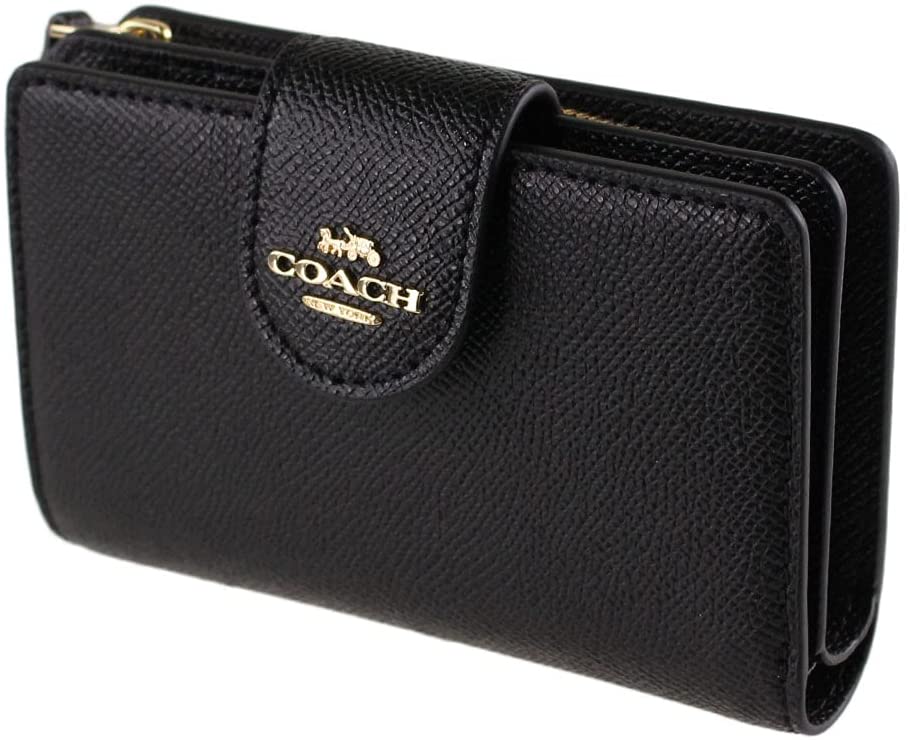 coach medium corner zip wallet black