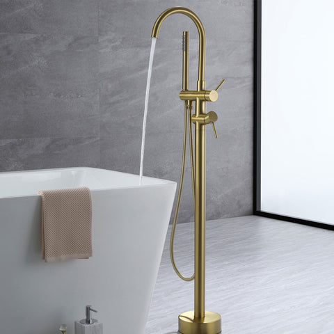 Freestanding Brushed Gold Bathtub Faucet