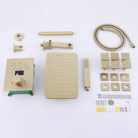Deluxe 4-Function Thermostatic Shower System Brushed Gold