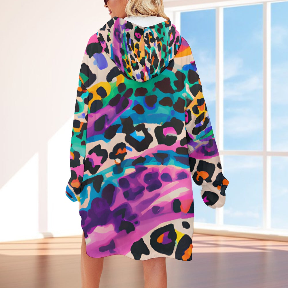 Color Painted Animal Print Hooded Blanket Shirt - ONE SIZE - Sport Finesse