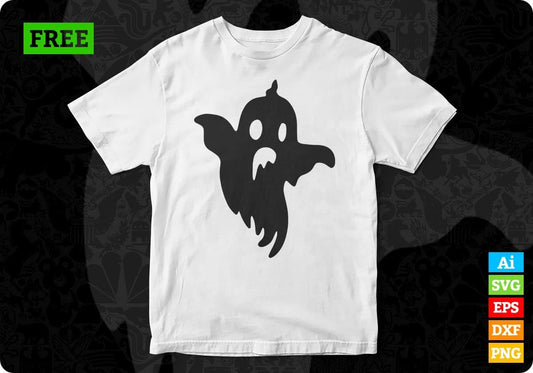 Free Scary Ghost Halloween Silhouette Vector T shirt Design In Png Svg Cutting 