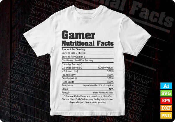 Download Gamer Nutritional Facts Cool Video Game Funny T Shirt Design In Svg Files Vectortshirtdesigns