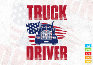 Download Truck Driver American Trucker Editable T Shirt Design In Ai Svg Files Vectortshirtdesigns