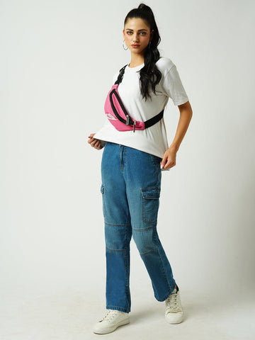 High-Rise Cargo Jeans with white tee