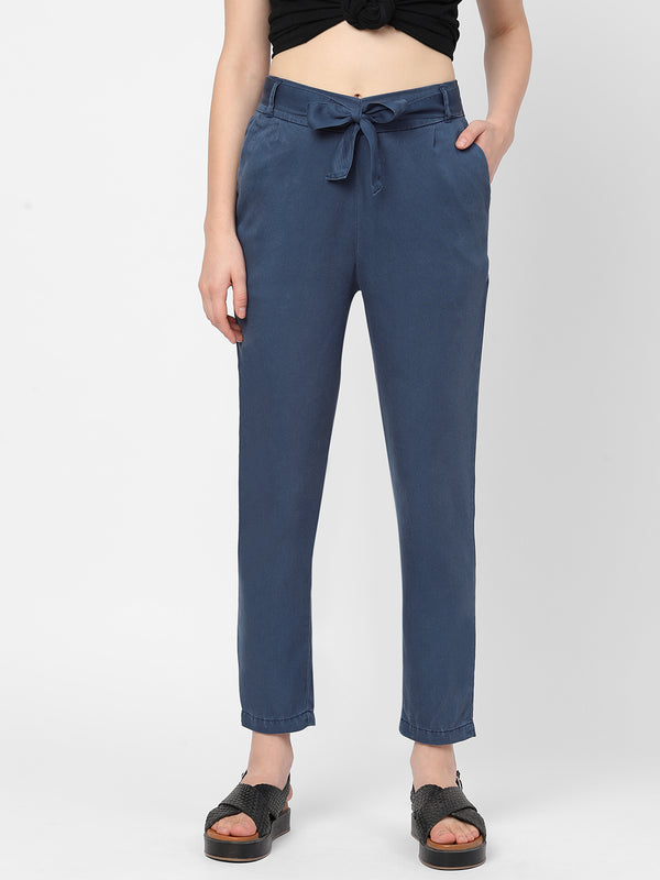 Pam Paperbag Trousers in Pure Linen Blue  Trousers  Leggings  Monsoon  Global