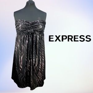 Metallic Silver and Black Strapless Dress