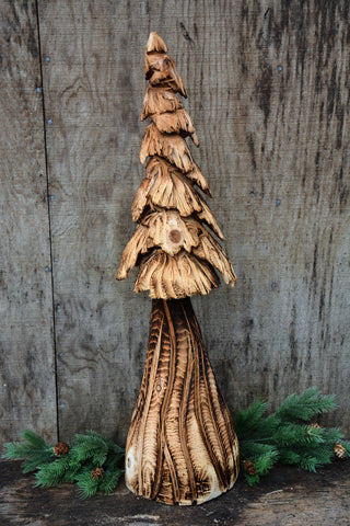 30" Chainsaw Carving 3D Free standing Tree sculpture. Artist Jess Alice, upcycles dead old California Cedar into one-of-a-kind, handmade beautiful nature theme sculptures