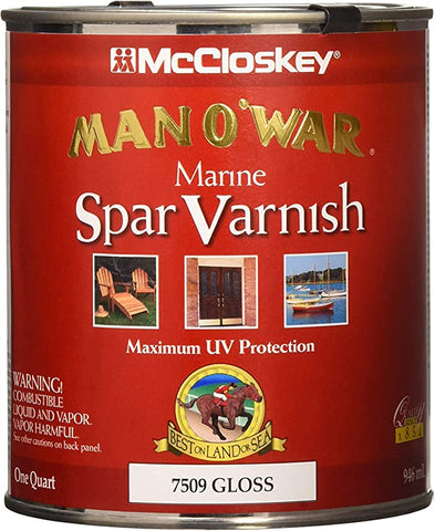 Man -O - War Spar varnish gloss sealer for exterior wood projects. used for chainsaw carvings to protect the wood from exterior elements and weather.