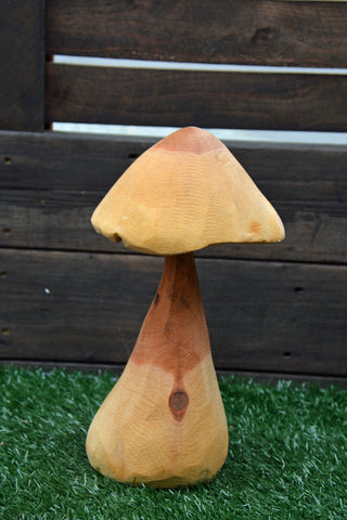 Mushroom Sculpture, California Cedar wood carving. Chainsaw Carver Jess Alice, one of a kind, handmade mushroom art for your home, business. Great table top accent piece, nature inspired whimsical carving