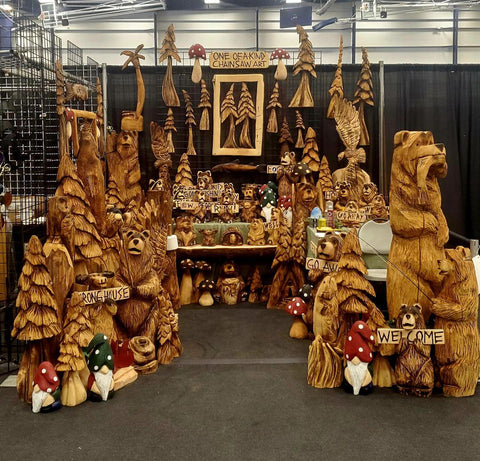 Tri-Counties Home and Garden Show in Roseville, California. Art booth by Artist Jess Alice's,  Chainsaw carvings and artwork at Art shows, Craft Fairs, events, pop-up-shops to sell and showcase her art. finding forever home for one-of-a-kind hand-crafted wood sculptures made from California Cedar, Redwood, Oak and Pine. Character Production carved animal and nature themed home, business, garden and yard decor. Rustic, cabin aesthetic feel.  2023 2024 2025 Art Faires, Art&Craft Fairs, Home&Garden Shows Calofornia things to do, events and fun activities to do with the family, help support local and small business owners and artists