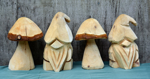 Paint your own Garden Gnomes and Myushrooms. Chainsaw Carved from California Cedar, Artist Jess Alice leaves these raw and ready for your creative touch. perfect for family, friend ladies and gentlemen paint parties, kid crafts and fun projects to be painted over and over.