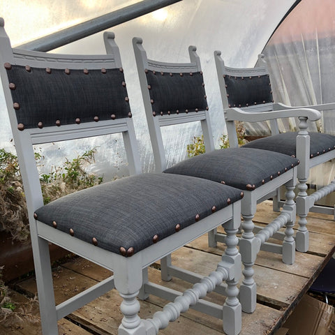 Chairs upcycled and painted in Annie Sloan Paris Grey