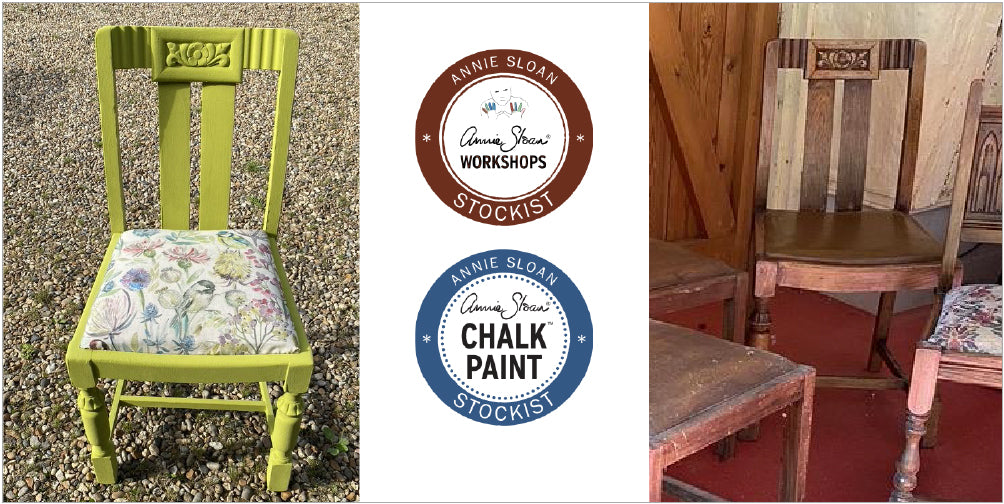 before and after image of an upcycled chair