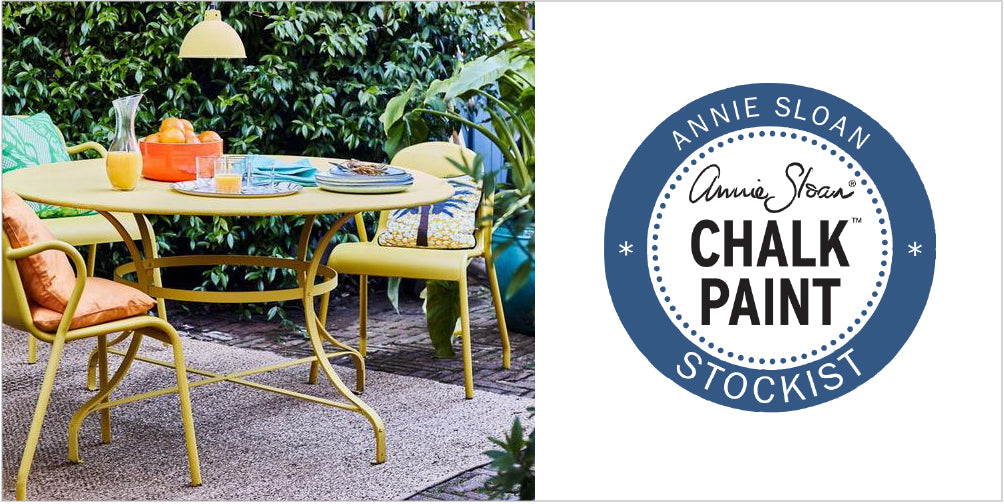 Dining table and chairs on a patio showcasing how chalk paint can be used outside