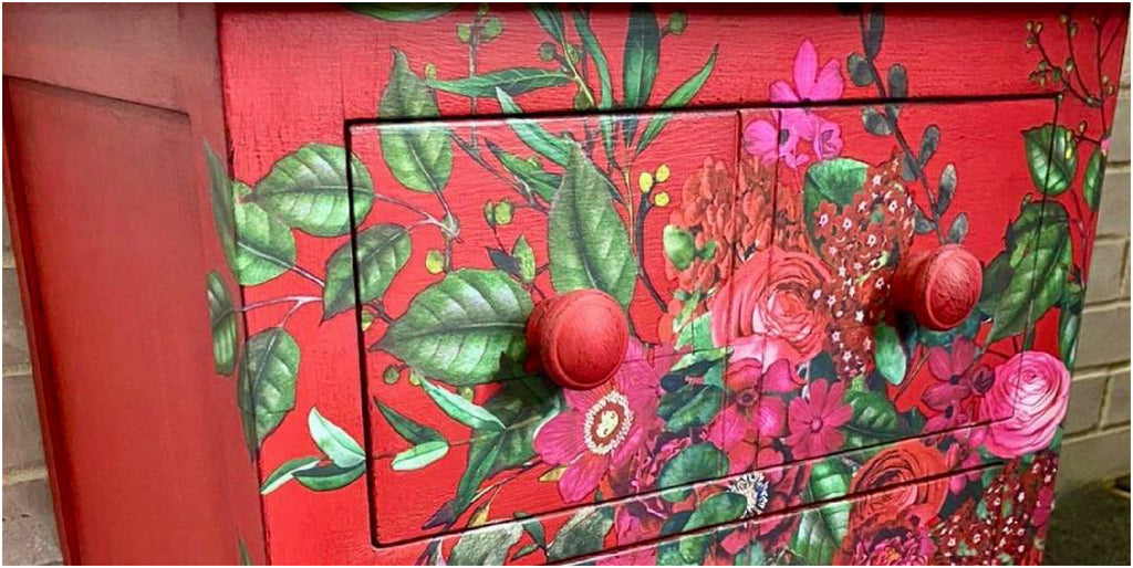 upcycled cabinet in shades of red by Little Gems Interiors