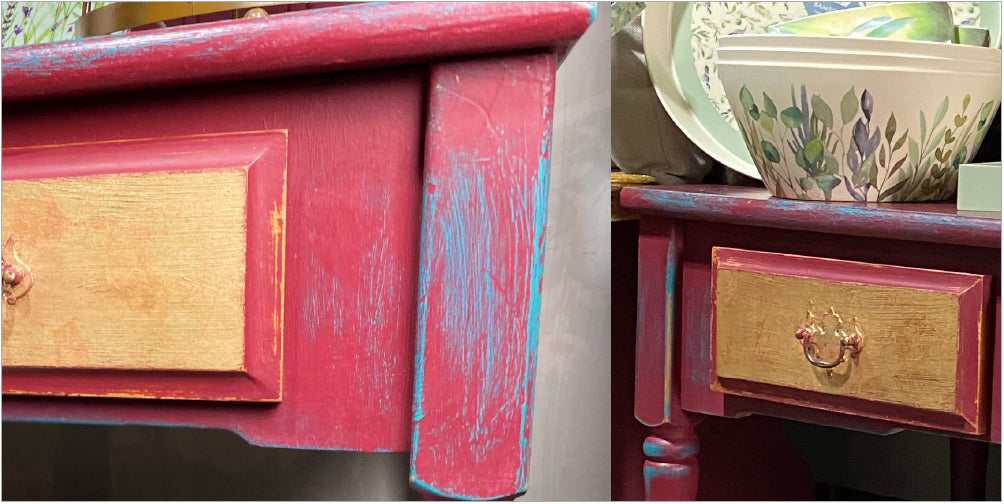 two colour distressing technique shown on two cabinets