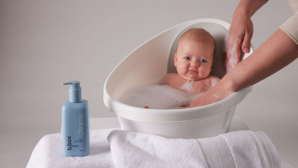 winter bath with baby