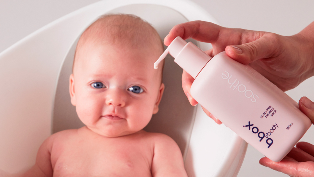 baby with b.box soothe soap-free mineral soak