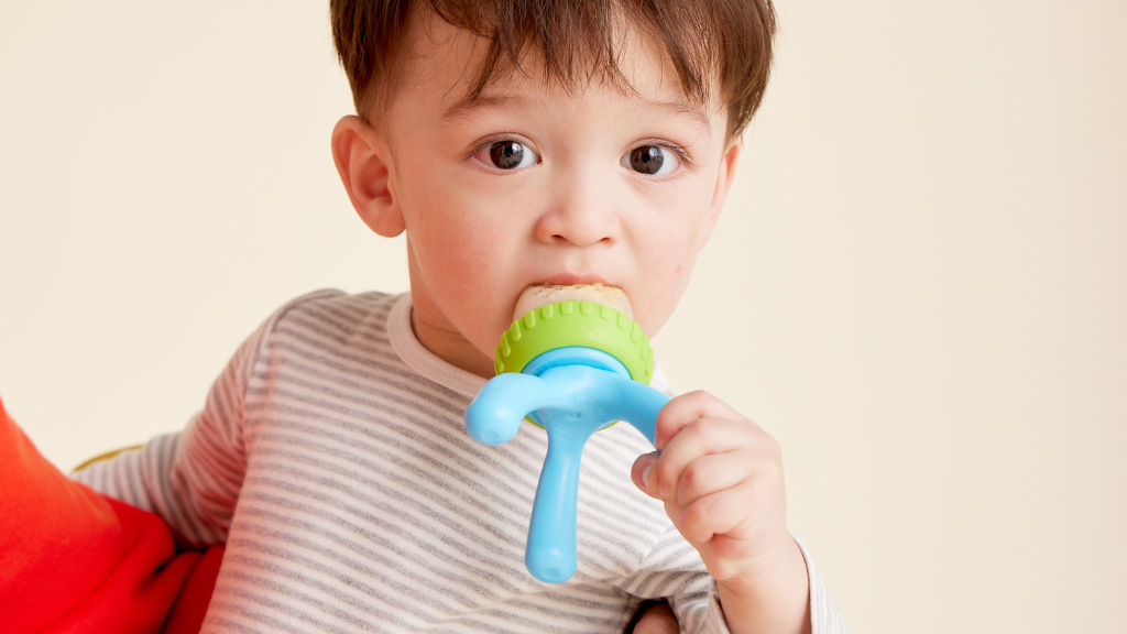 baby with b.box silicone fresh food feeder