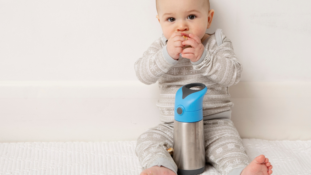 toddler with b.box insulated drink bottle