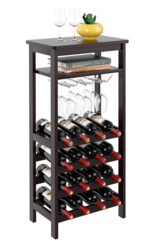 Free Standing Bamboo Wine Rack with Wine Holder