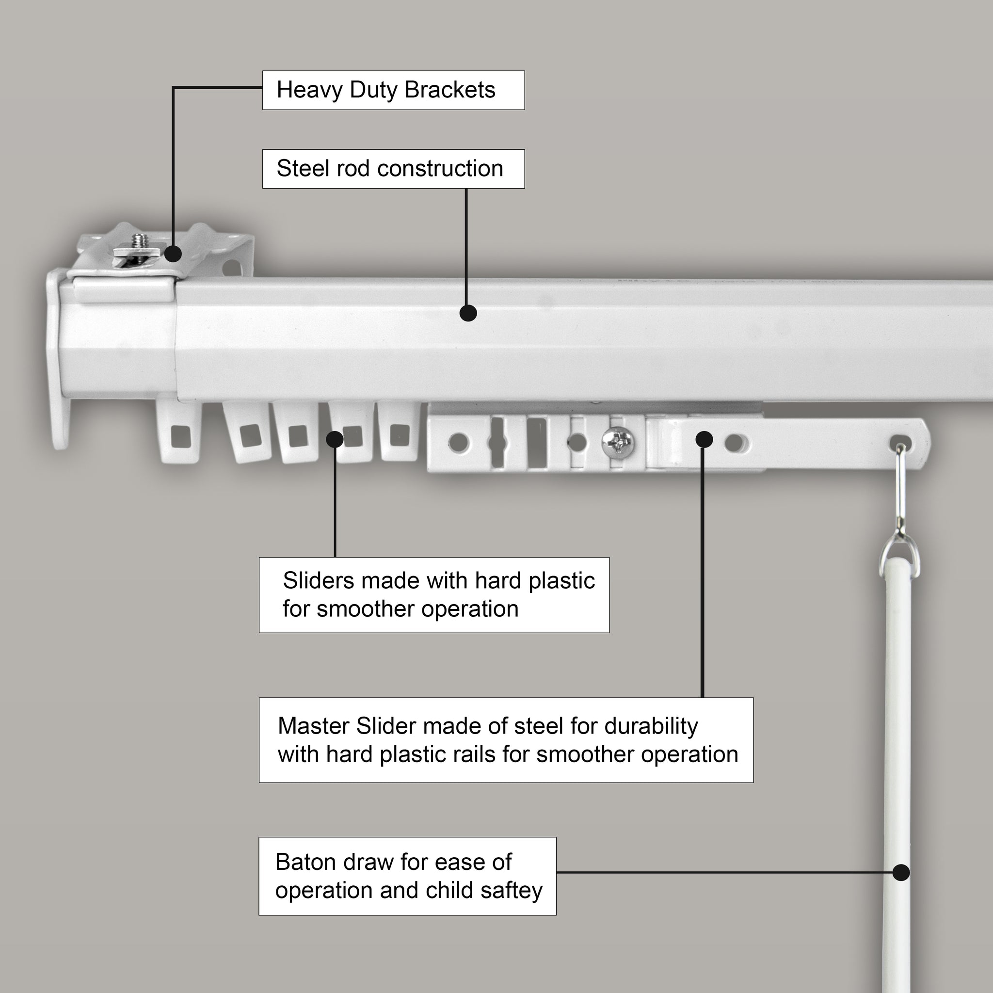 Heavy Duty Baton Draw Single Traverse Rod Desyne Store