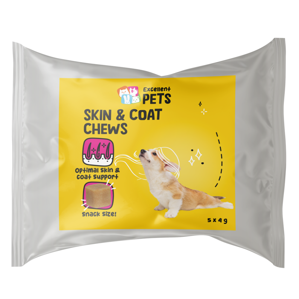 Excellent Pets Skin & Coat Chews - Kauwsnoepjes - Zachte snacks - Helpt een Glanzende vacht te Behouden - Ondersteunt en Verzacht de Gevoelige huid - Glutenvrij - Mix van Visolie e