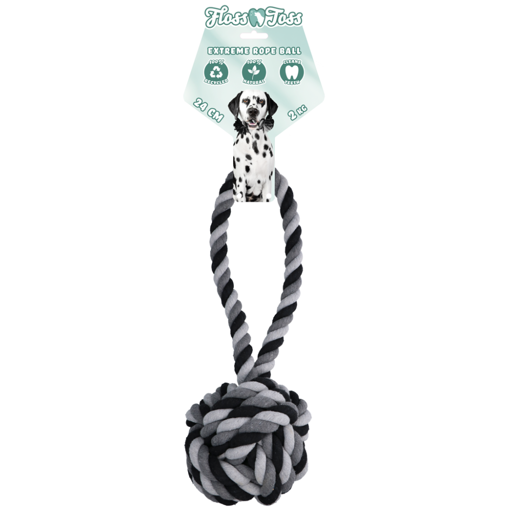 Floss Boss Extreme Rope Sling - Hondenspeelgoed - Floss touw - 100% Katoen - Grijs - Ø24 cm - 60 cm