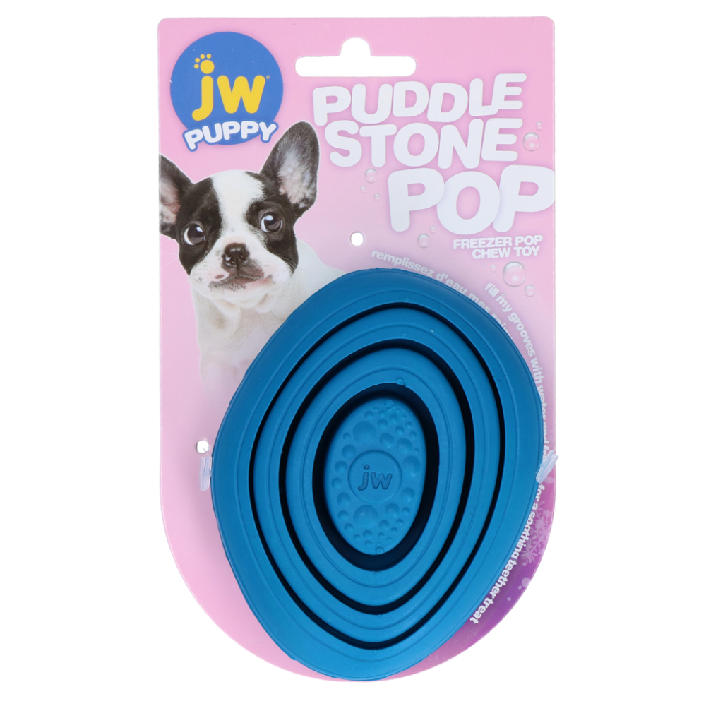 JW Puddlestone pop - Hondenspeelgoed - Verlicht de tandpijn van uw puppy - Duurzaam rubber & verschillende texturen - Blauw