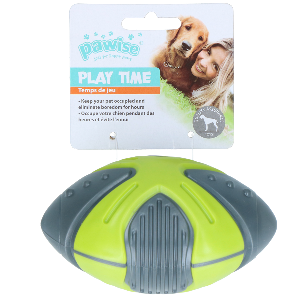 Pawise Dog Squeaky Football - Hondenspeelgoed - Flexibele hondenbal met pieper - Eenvoudig te reinigen - 7x12x6 cm - Groen
