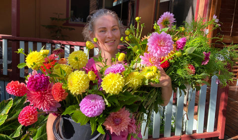 Lillian Forrest with her Certified Organic flowers