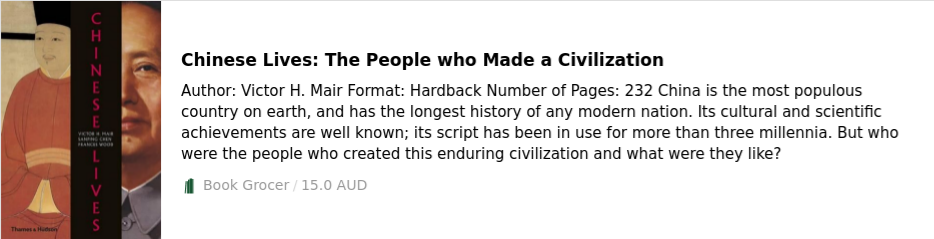 9780500251928 Availability: 96 in stock. Ships next working day Chinese Lives: The People who Made a Civilization