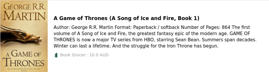 A Game of Thrones by George R.R. Martin First Book of A Song of Ice and Fire