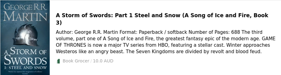 A Storm of Swords Part 1 by George R.R. Martin Third Book of A Song of Ice and Fire